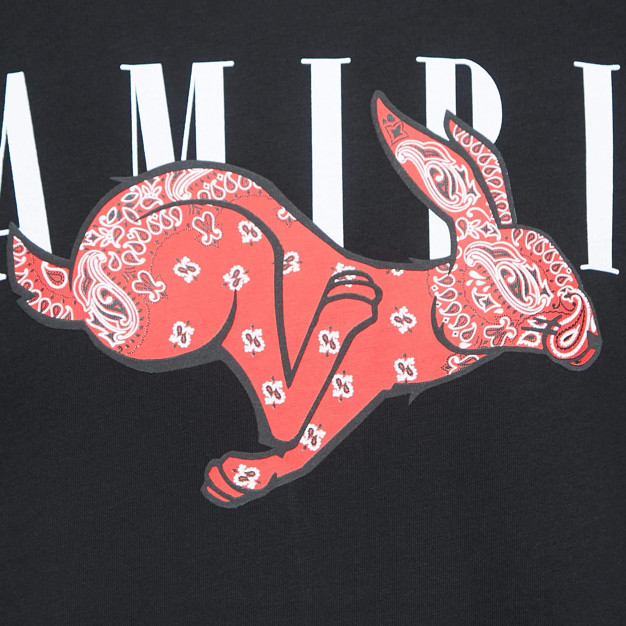 Amiri Black Cotton Bandana Rabbit Logo T-Shirt L 1