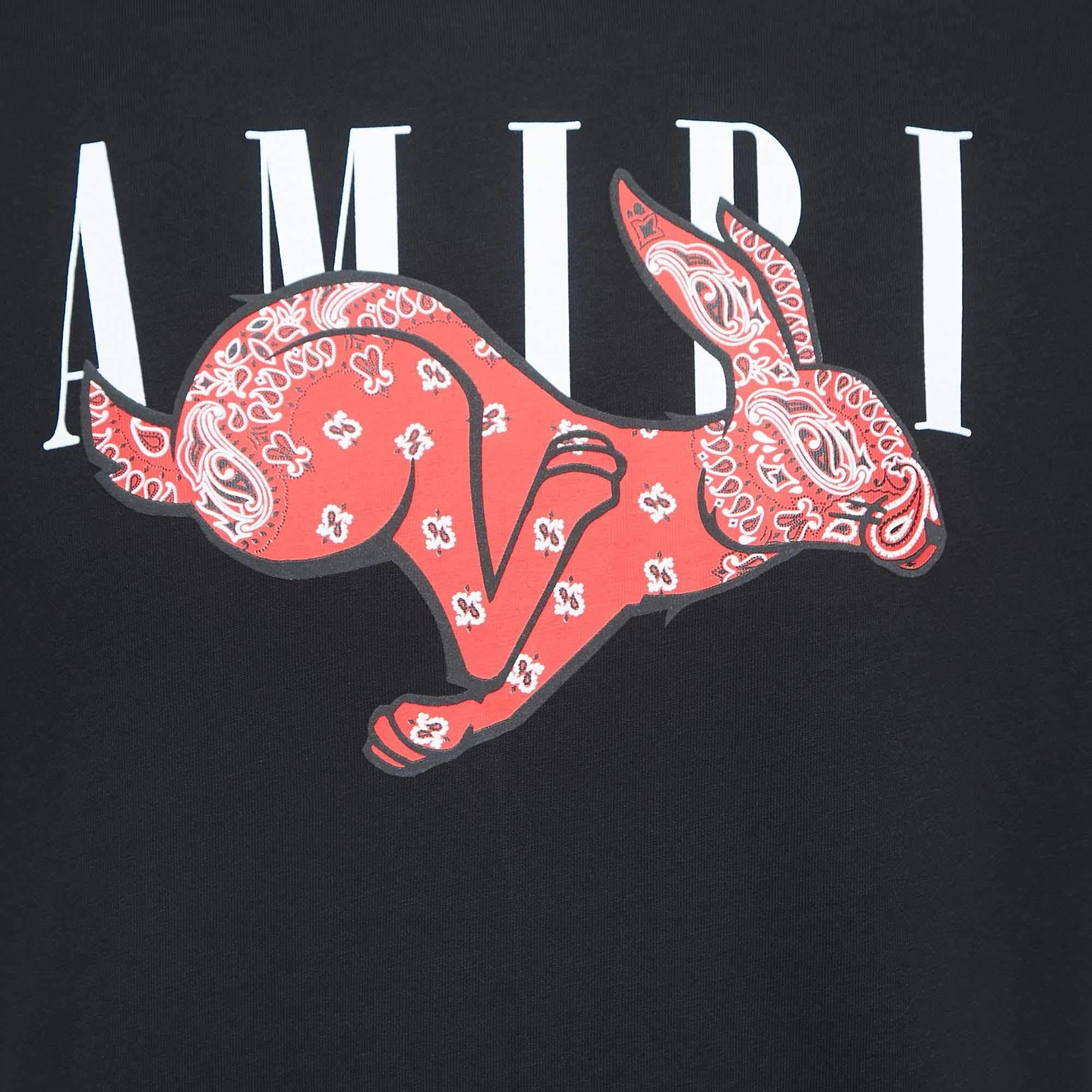 Amiri Black Cotton Bandana Rabbit Logo T-Shirt S en vente 2
