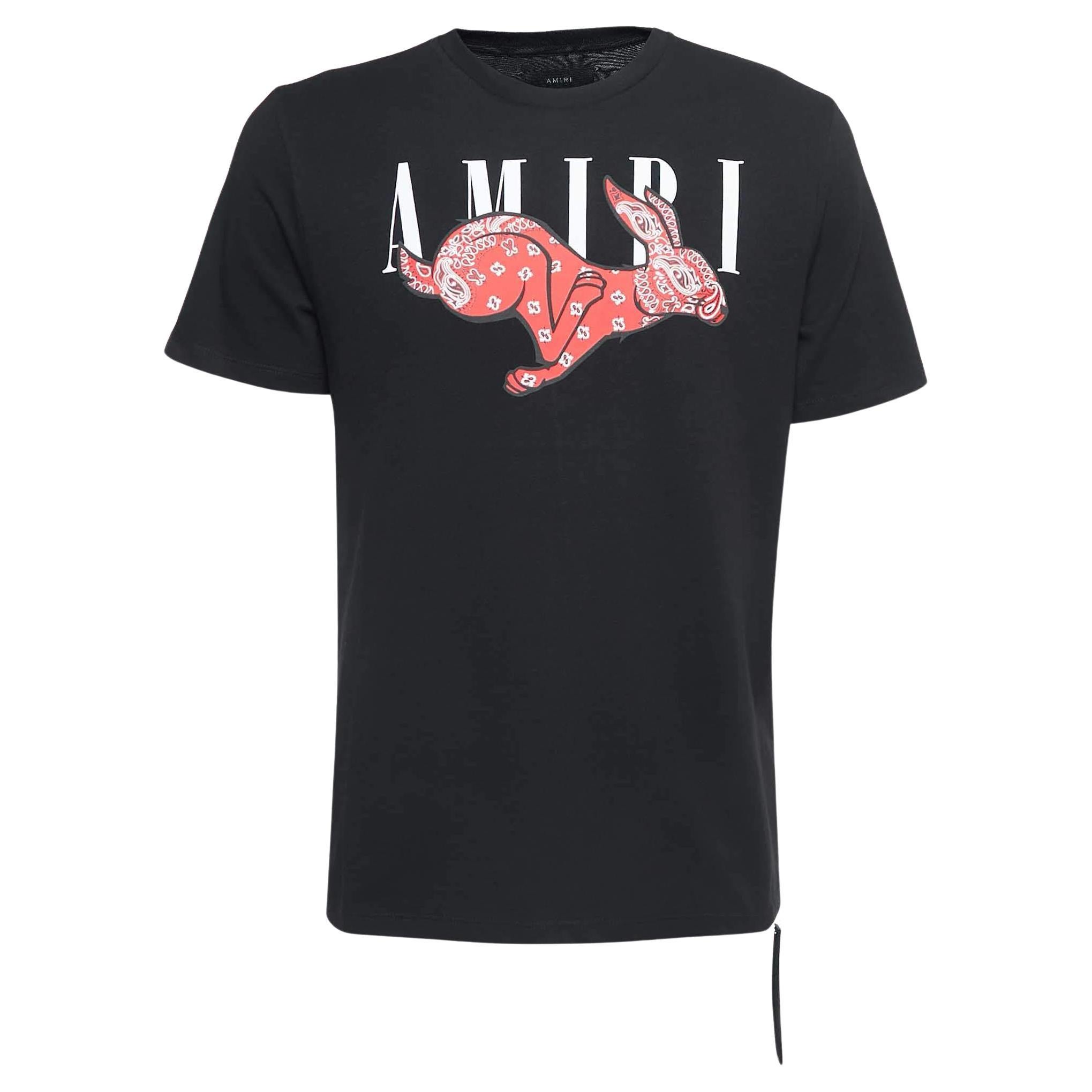 Amiri Black Cotton Bandana Rabbit Logo T-Shirt S For Sale