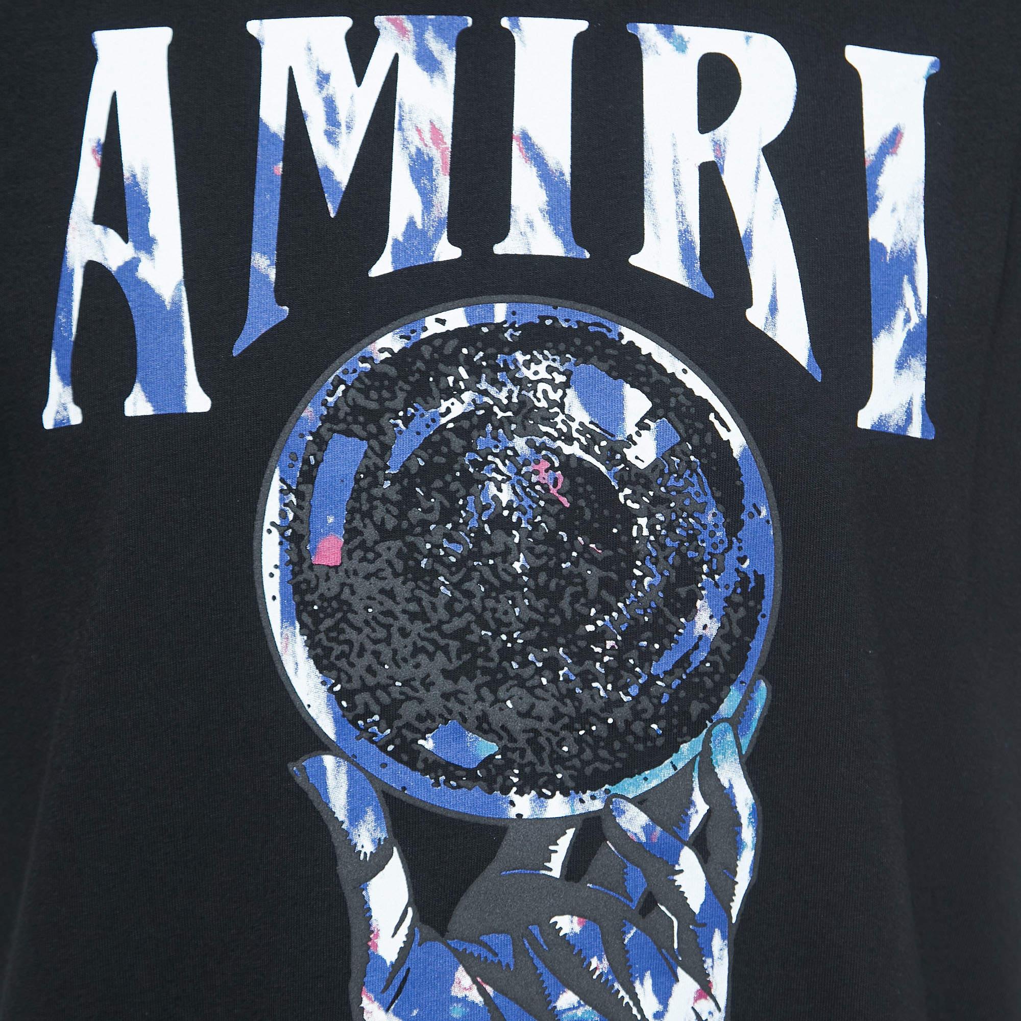 Amiri Black Cotton Crystal Ball Print T Shirt M. en vente 2