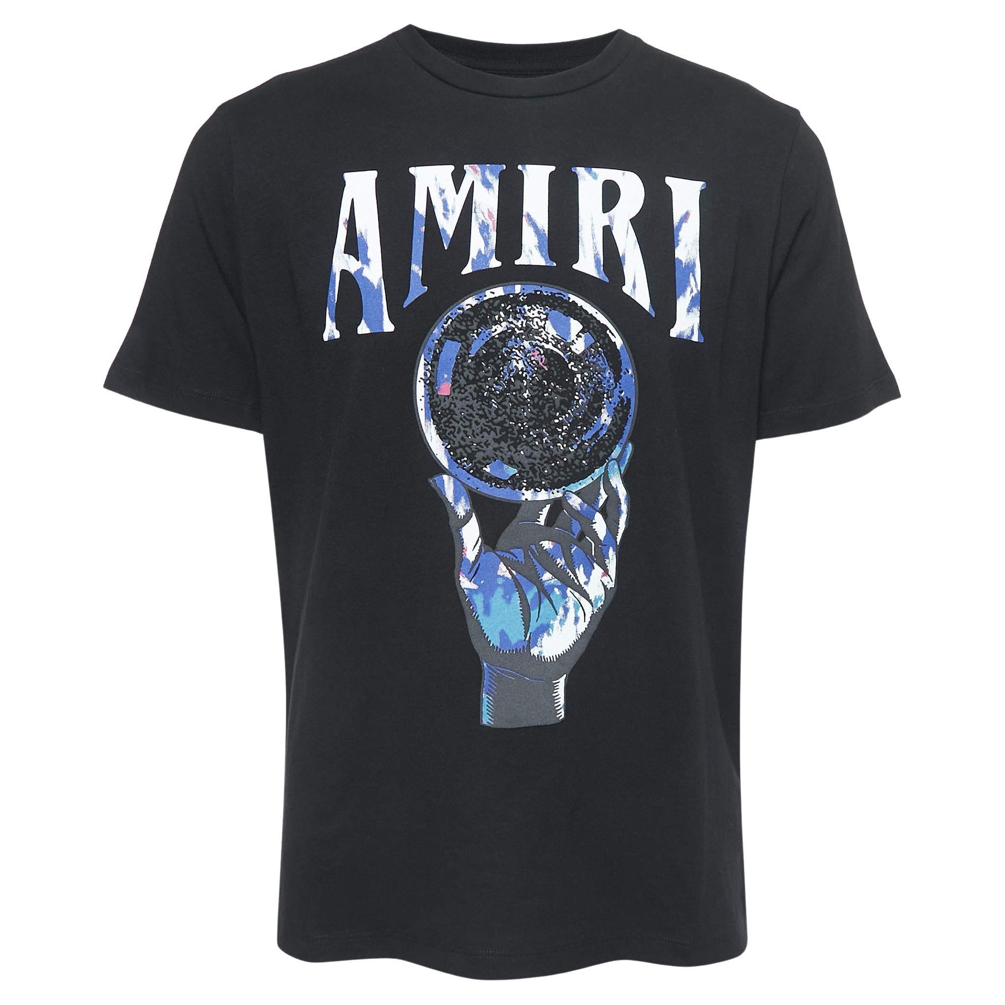 Amiri Black Cotton Crystal Ball Print T Shirt M. en vente