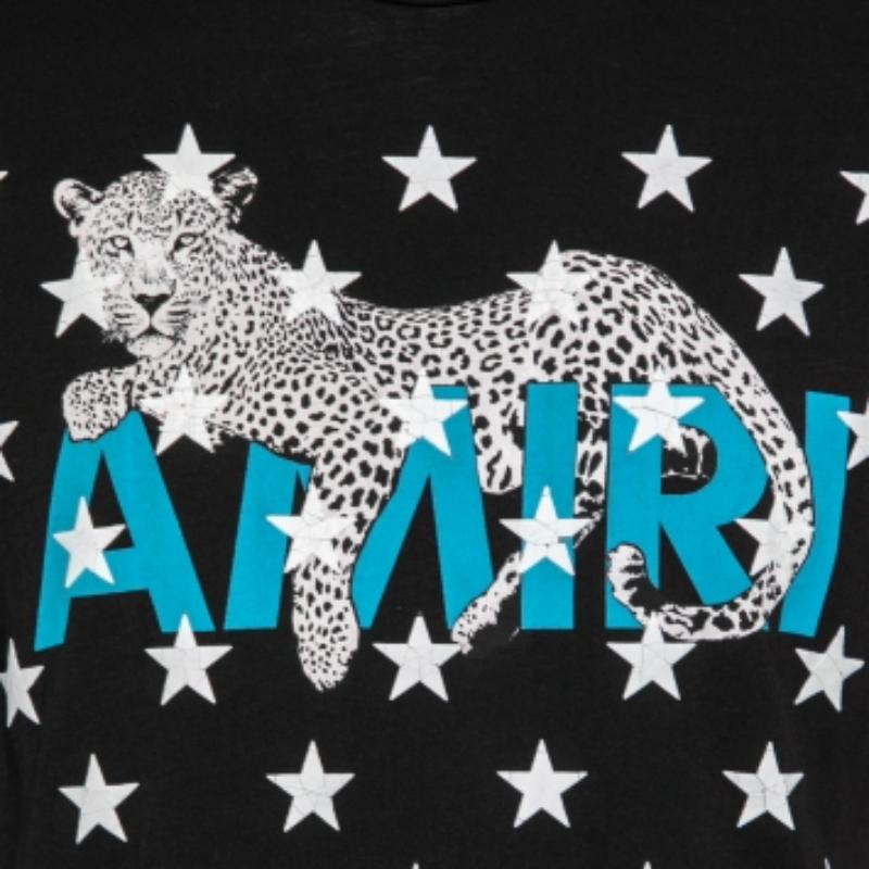 Amiri Black Cotton Leopard Star Printed Crew Neck T-Shirt XS Pour hommes en vente