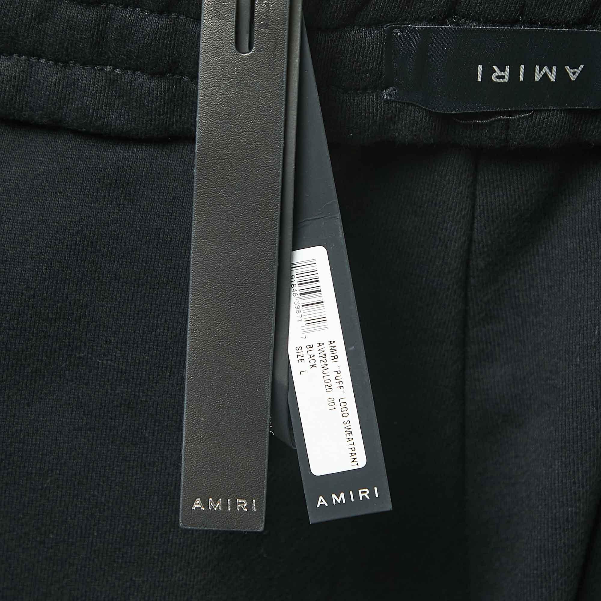 Men's Amiri Black Cotton Logo Print Joggers L For Sale