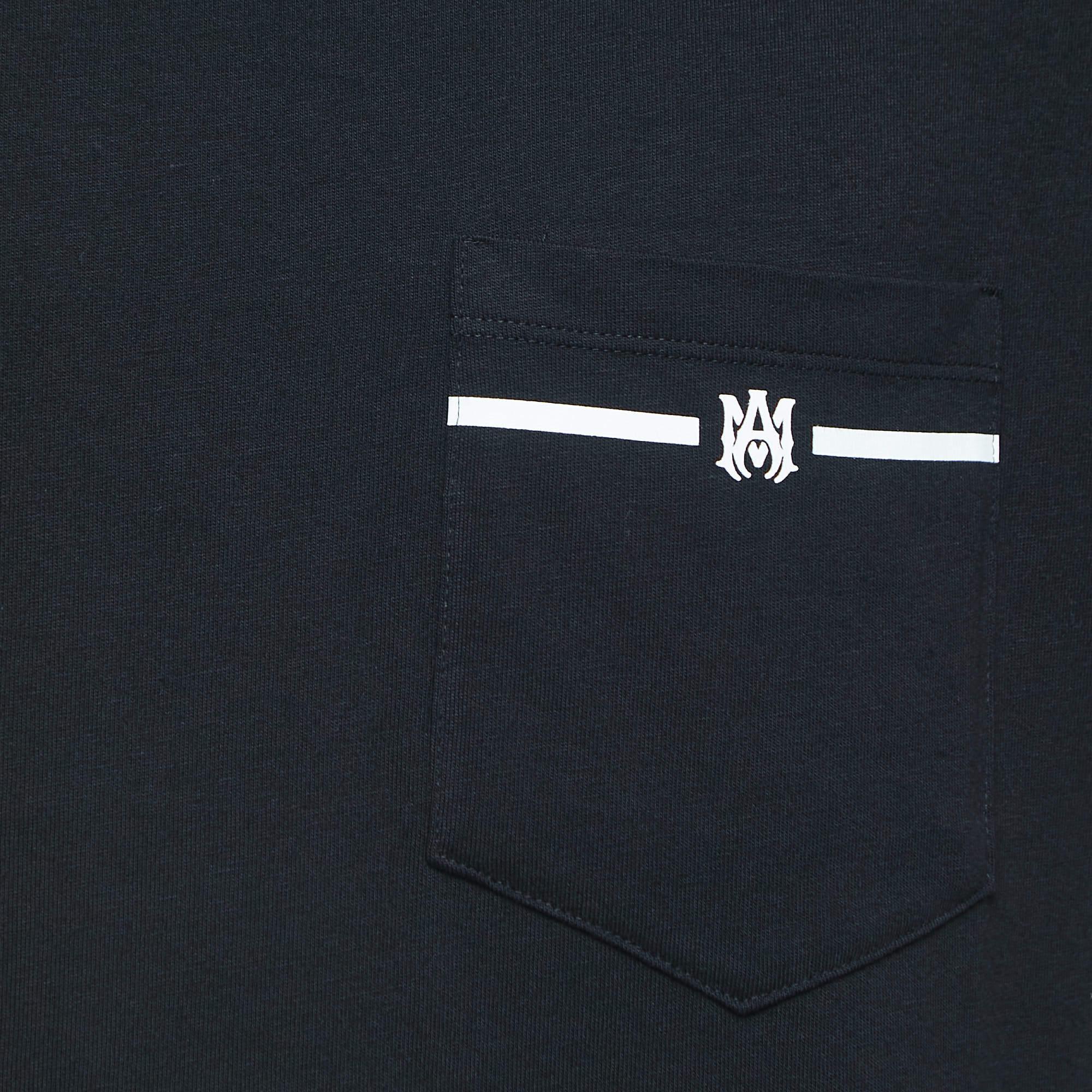 Amiri Black Cotton Logo Print Pocket T-Shirt M In Excellent Condition For Sale In Dubai, Al Qouz 2