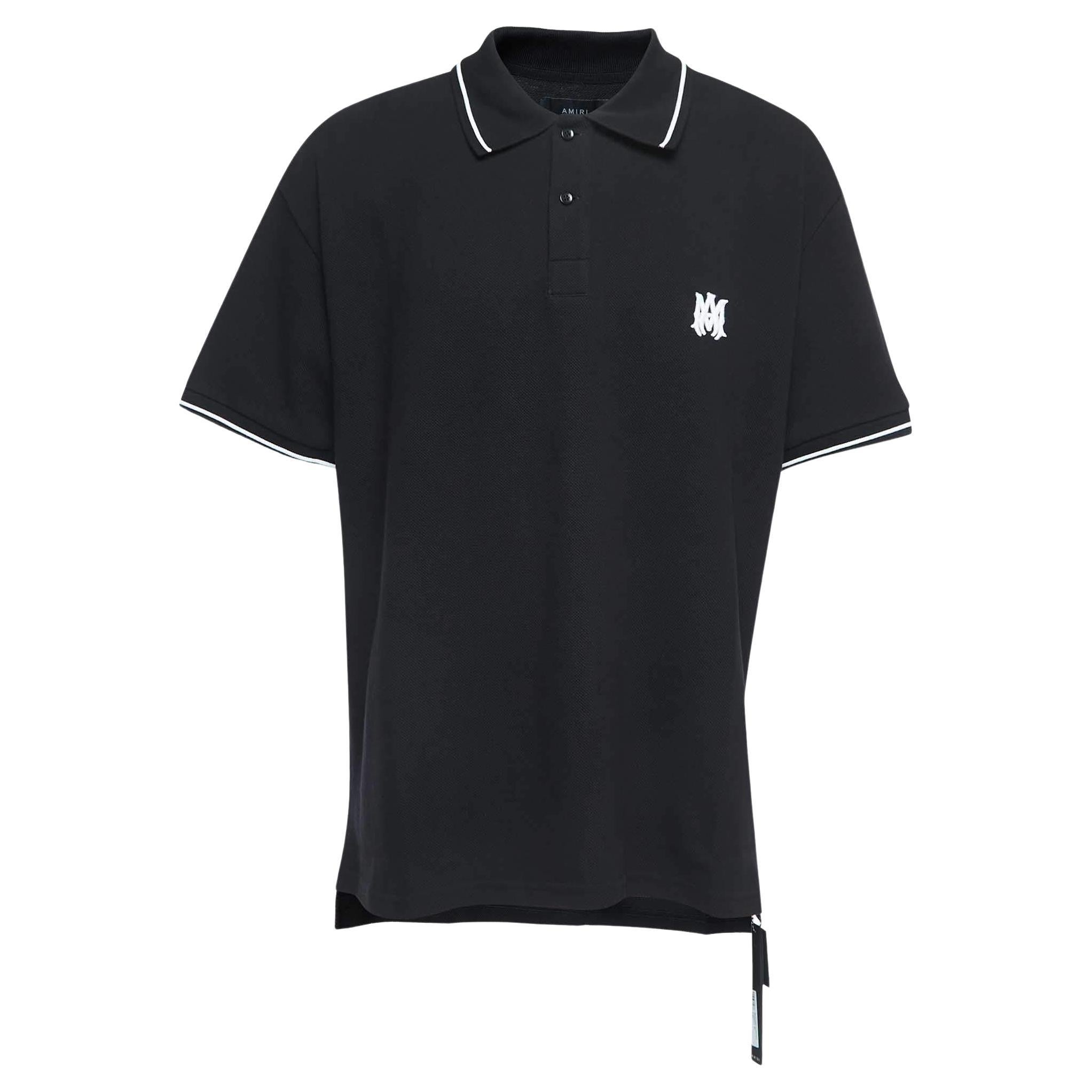 Amiri Black Cotton Pique Logo T-Shirt 2XL en vente