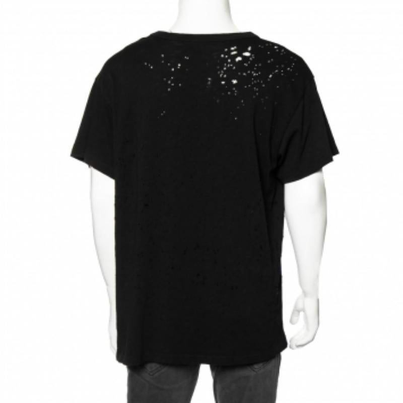 Camiseta de manga corta de algodón lavado negro Amiri Cuello redondo M Negro en venta