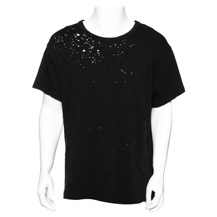 Camiseta de manga corta de algodón lavado negro Amiri Cuello redondo M