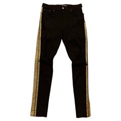 Amiri Black Denim Gold Glitter Stripe Track Jeans Pants