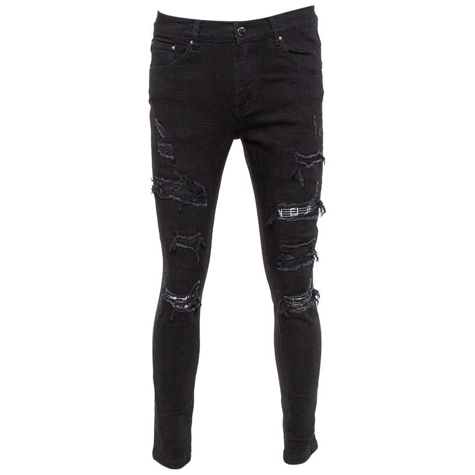 Amiri Black Denim Music Note patch Detail Distressed Jeans M