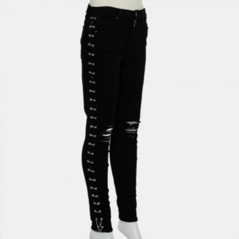 Amiri Black Denim Side Chain Detail Distressed Skinny Jeans M For Sale 6
