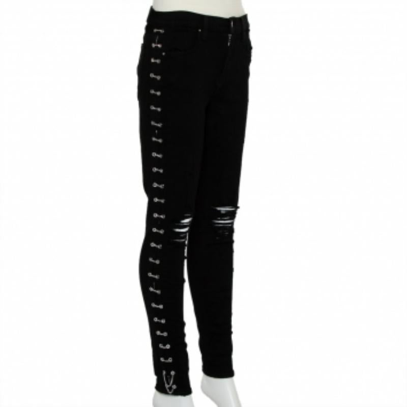 Amiri Black Denim Side Chain Detail Distressed Skinny Jeans M In Excellent Condition For Sale In Dubai, Al Qouz 2