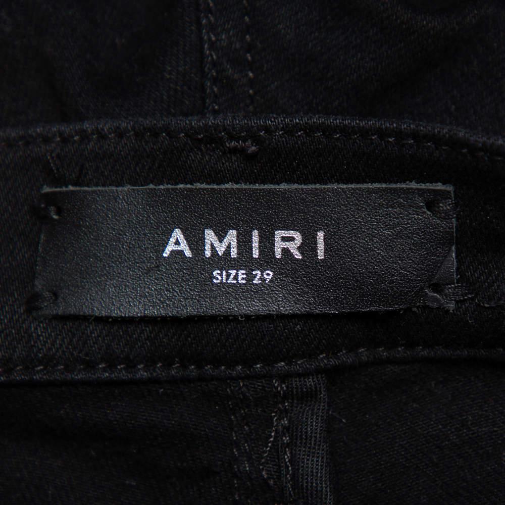 Amiri Black Denim Side Chain Detail Distressed Skinny Jeans M In Good Condition For Sale In Dubai, Al Qouz 2