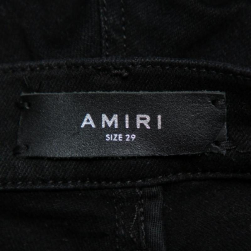 Amiri Black Denim Side Chain Detail Distressed Skinny Jeans M For Sale 1