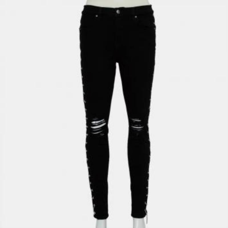 Amiri Black Denim Side Chain Detail Distressed Skinny Jeans M For Sale 4