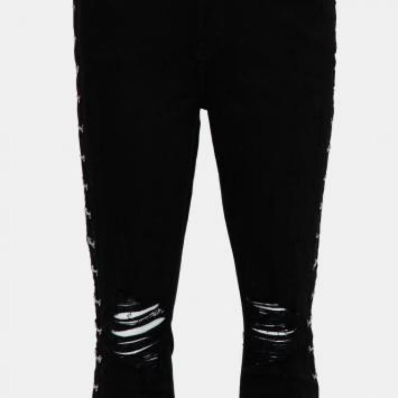 Amiri Black Denim Side Chain Detail Distressed Skinny Jeans M For Sale 5