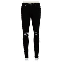 Amiri Black Denim Side Chain Detail Distressed Skinny Jeans M