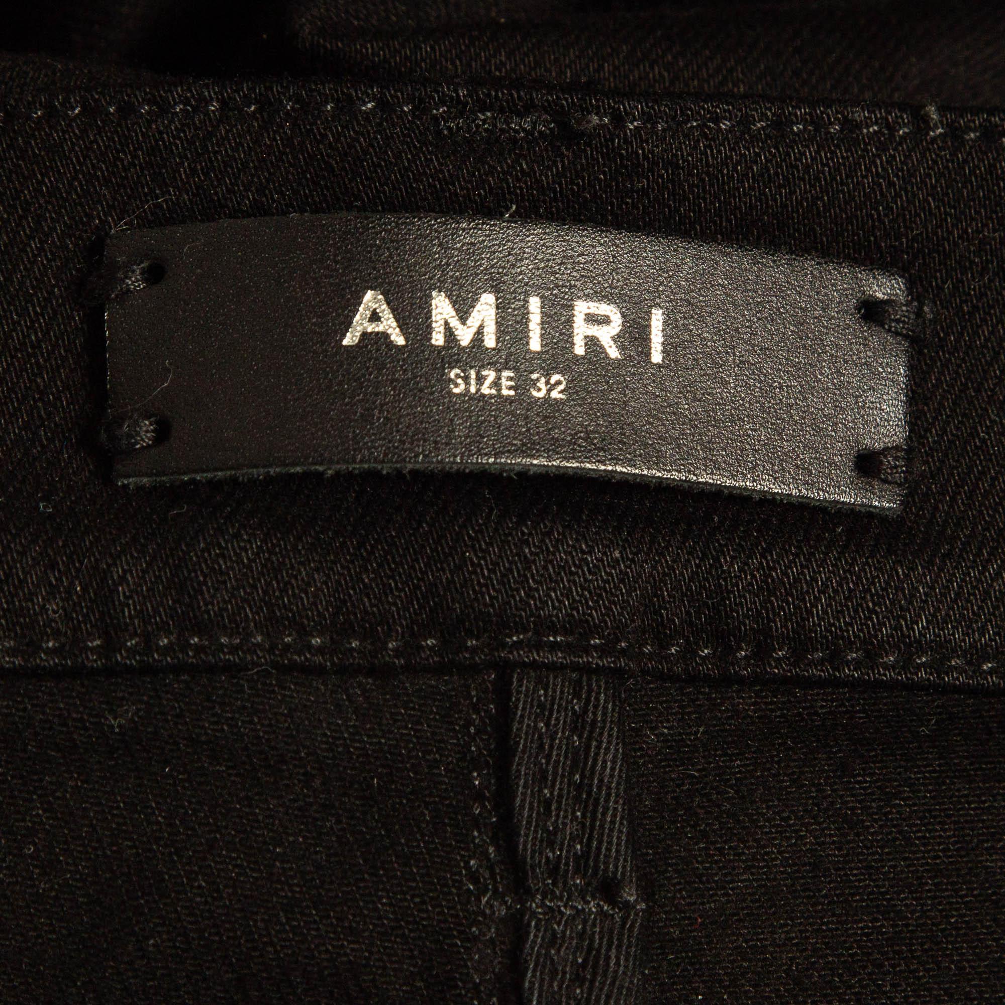 Amiri Black Denim Suede Patch Distressed Slim Fit Jeans M/Waist 32