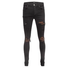 Amiri Black Denim Suede Patch Distressed Slim Fit Jeans M/Waist 32" (taille 32")