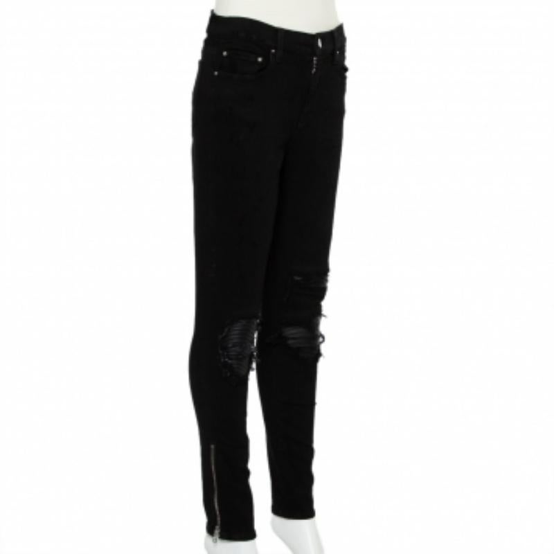 Now style those fabulous T-shirts of yours with these black distressed denim jeans from Amiri. They feature bottom zipper details on the sides and come equipped with a front button and zip fly, belt loops, and five pockets. Wear stylish ankle boots