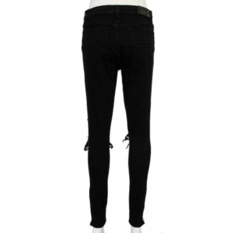 Amiri Black Denim Zipper Detail Distressed Jeans M In Excellent Condition For Sale In Dubai, Al Qouz 2