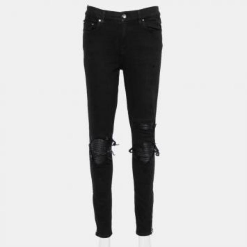 Amiri Black Denim Zipper Detail Distressed Jeans M For Sale 2