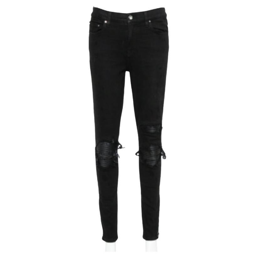 Amiri Black Denim Zipper Detail Distressed Jeans M For Sale
