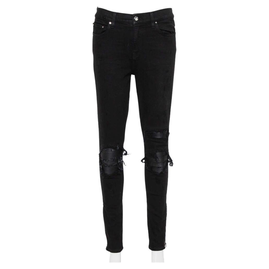 Amiri Black Denim Zipper Detail Distressed Jeans M For Sale