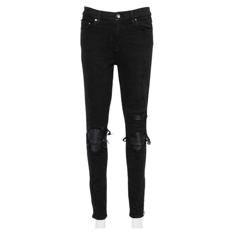Amiri Black Denim Zipper Detail Distressed Jeans M For Sale at 1stDibs