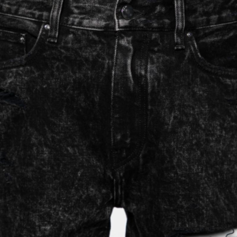 Noir Amiri Black Distressed Contrast Stripe Printed Denim Shorts S en vente