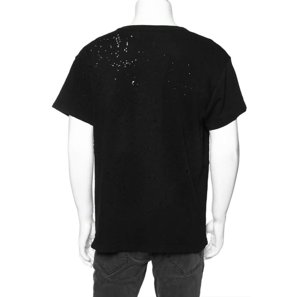 Amiri Black Distressed Cotton Crew Neck T Shirt S In Good Condition For Sale In Dubai, Al Qouz 2
