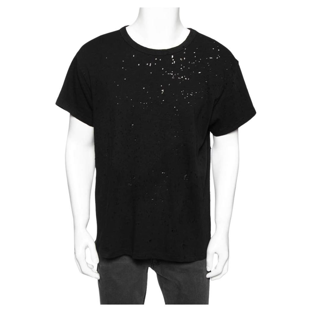 Amiri Black Distressed Cotton Crew Neck T Shirt S