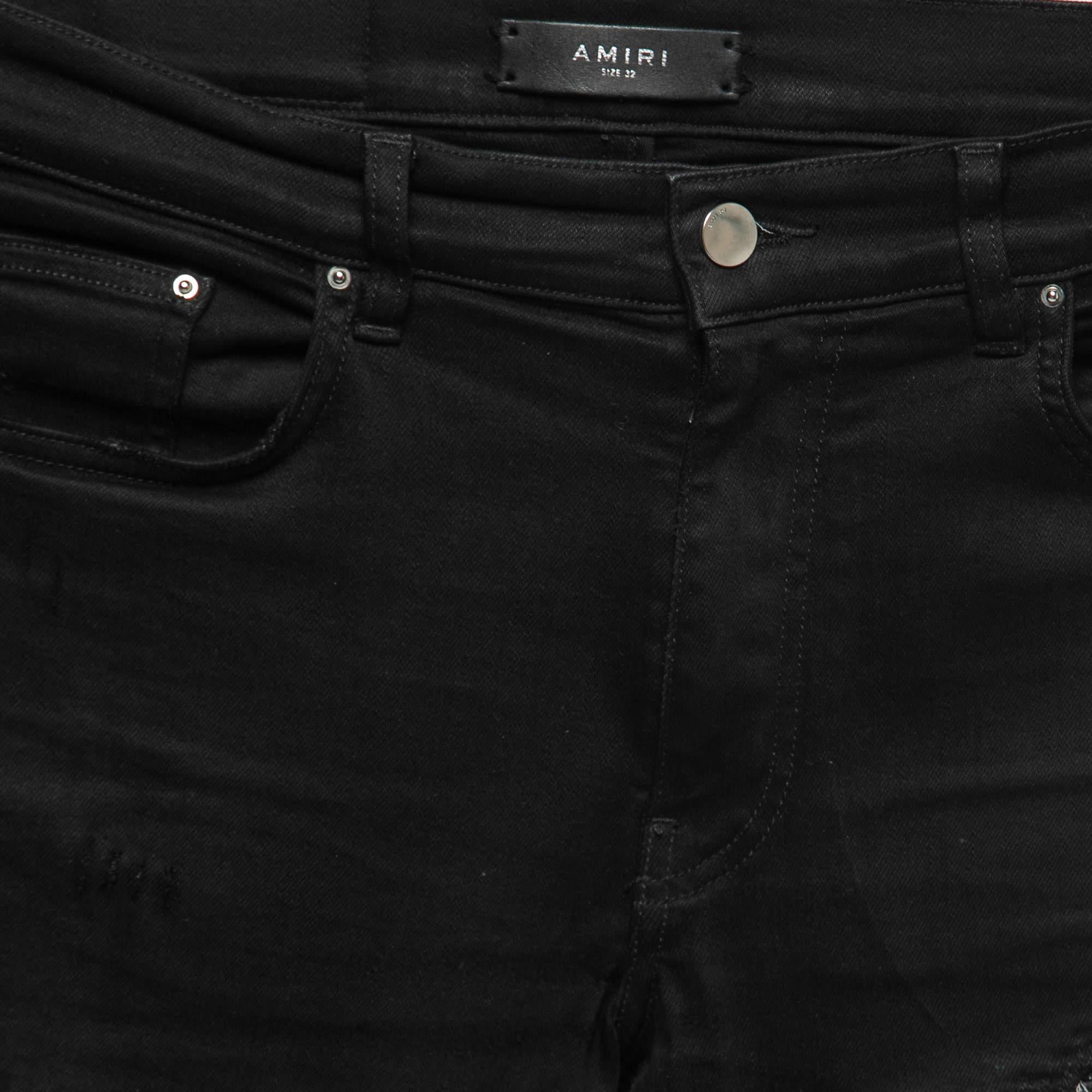 Men's Amiri Black Distressed Denim Panelled Skinny Jeans M Waist 32