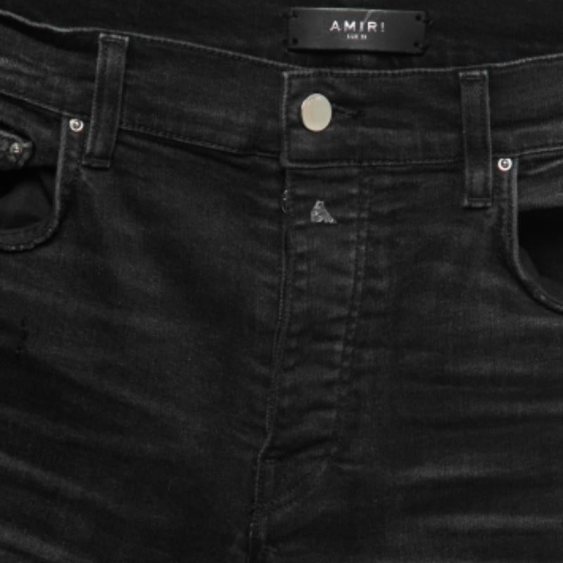 Amiri Black Distressed Denim Panelled Skinny Jeans M Taille 32