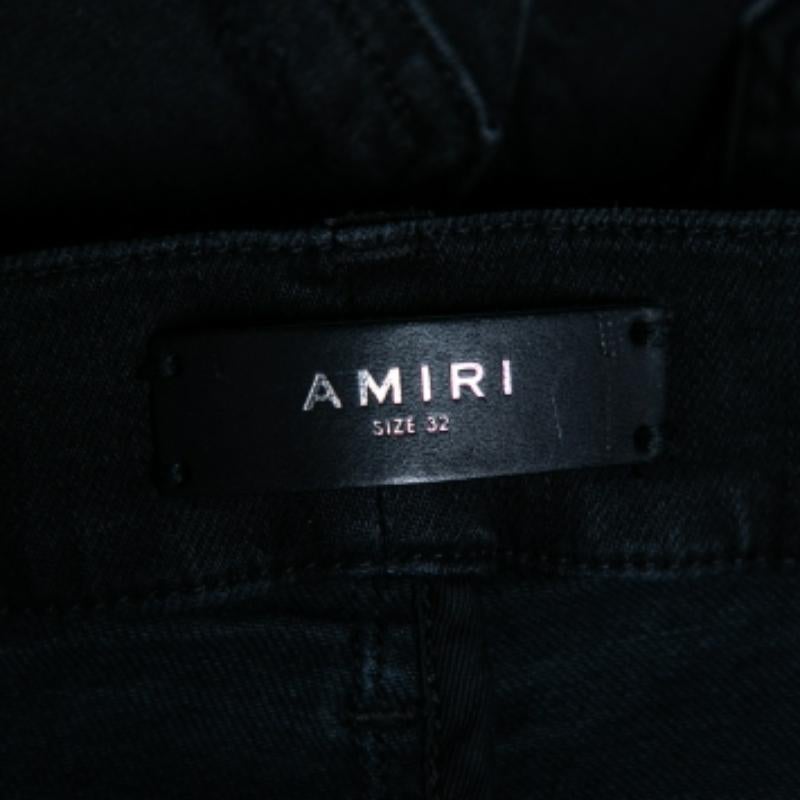 Amiri Black Distressed Denim Slim Fit Jeans M Bon état - En vente à Dubai, Al Qouz 2