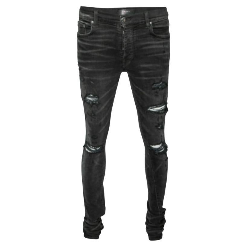 Amiri Black Distressed Denim Slim Fit Jeans M en vente