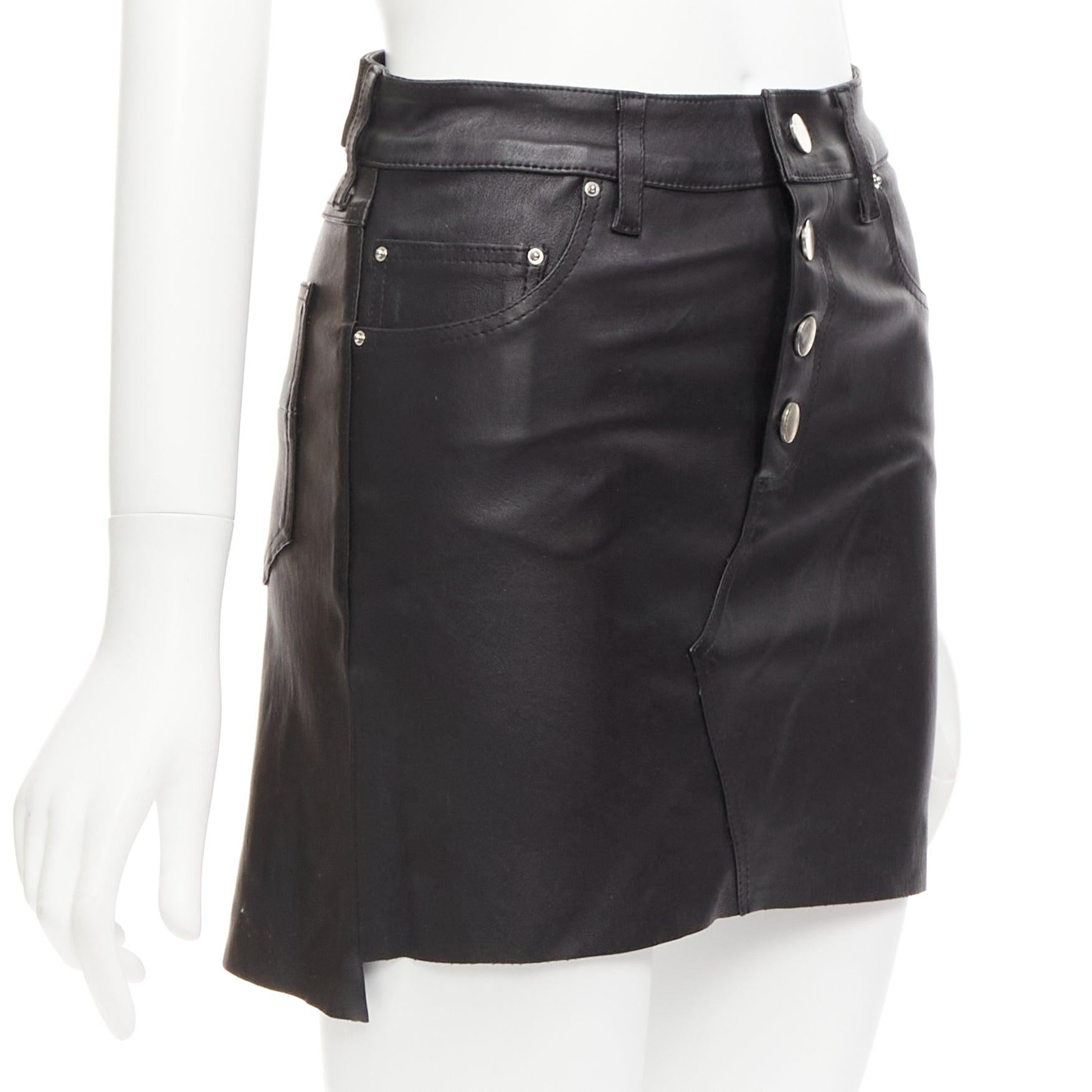 AMIRI black genuine leather high low back pockets mini skirt US0 XS
Reference: AAWC/A00845
Brand: Amiri
Material: Leather
Color: Black, Silver
Pattern: Solid
Closure: Button Fly
Lining: Black Fabric
Extra Details: AMIRI tag at back.
Made in: United