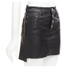 AMIRI black genuine leather high low back pockets mini skirt US0 XS
