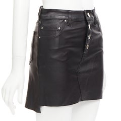 AMIRI black genuine leather high low back pockets mini skirt US0 XS