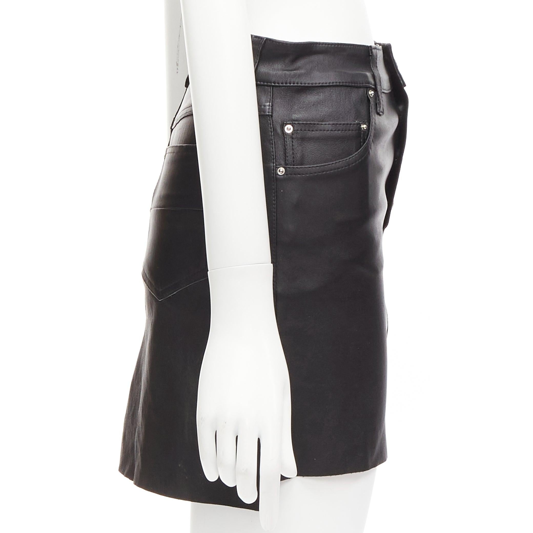 AMIRI black genuine leather high low back pockets mini skirt US0 XS In Good Condition For Sale In Hong Kong, NT