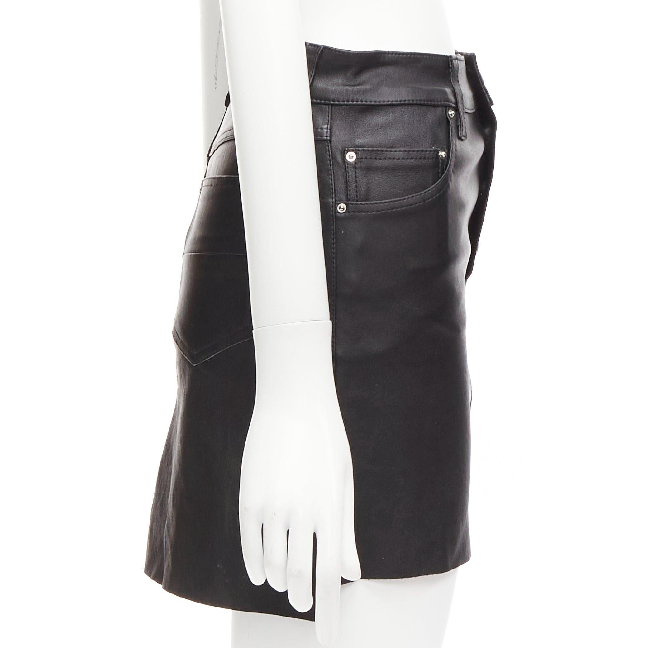 AMIRI mini-jupe noire en cuir véritable à poches hautes et basses au dos taille US0 XS Pour femmes en vente