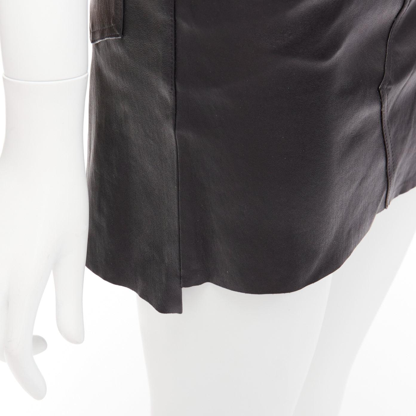 AMIRI black genuine leather high low back pockets mini skirt US0 XS For Sale 2