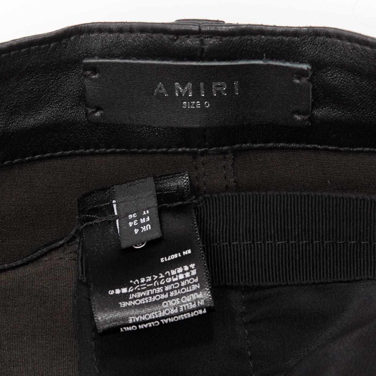 AMIRI black genuine leather high low back pockets mini skirt US0 XS For Sale 3