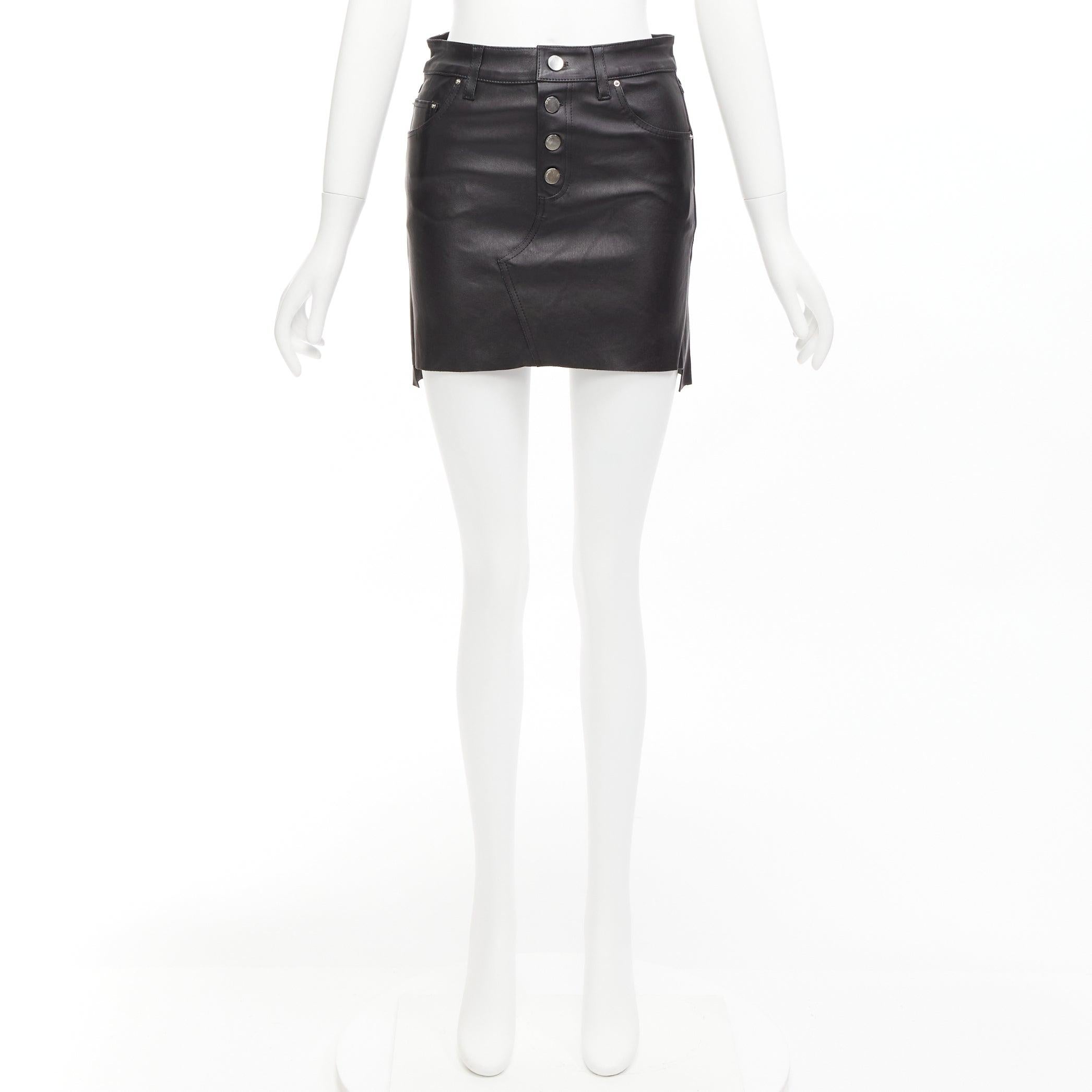 AMIRI black genuine leather high low back pockets mini skirt US0 XS For Sale 5