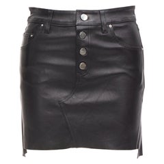 AMIRI black genuine leather high low back pockets mini skirt US0 XS