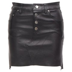 AMIRI black genuine leather high low back pockets mini skirt US0 XS