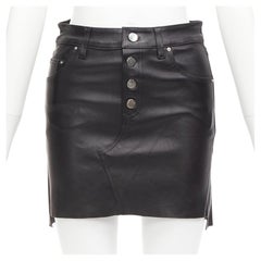 AMIRI black genuine leather high low back pockets mini skirt US0 XS