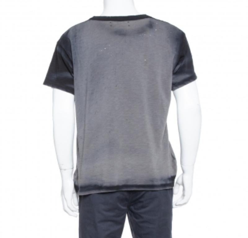Nero Amiri in cotone nero e grigio  Washed Out Effect Shotgun T Shirt S in vendita