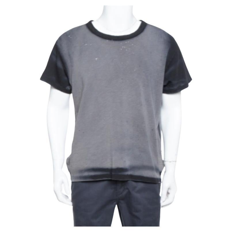 Amiri in cotone nero e grigio  Washed Out Effect Shotgun T Shirt S in vendita