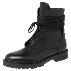 Used Amiri Black Leather Combat Boots Size 42