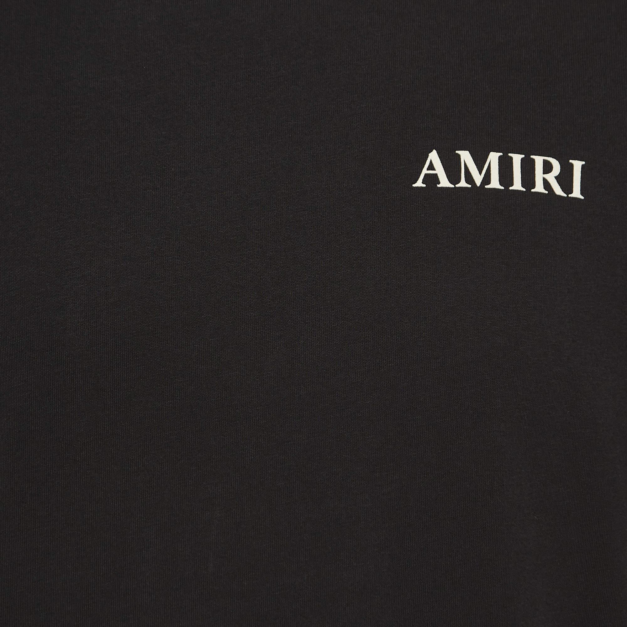 Amiri Black Logo Print Cotton Half Sleeve T-Shirt S For Sale 2